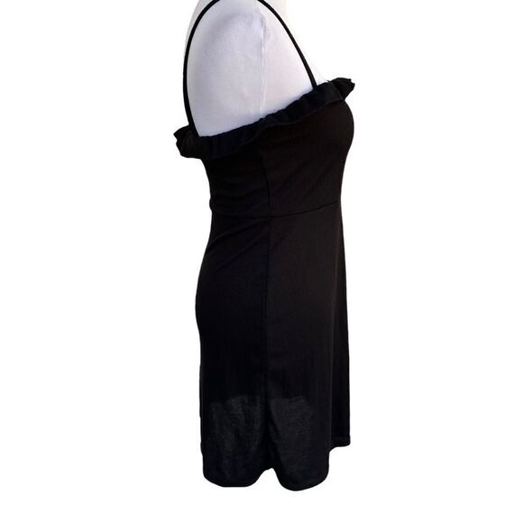 Nasty Gal Collection Black Ribbed Ruffle Mini Dress S - Picture 3 of 6